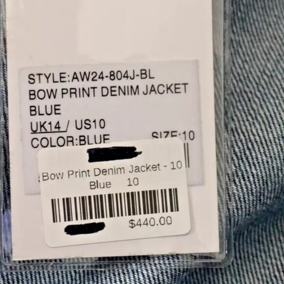 Self Portrait Blue Bow Print Embellished Cropped ShortJacket USA Size 10 - Picture 15 of 15